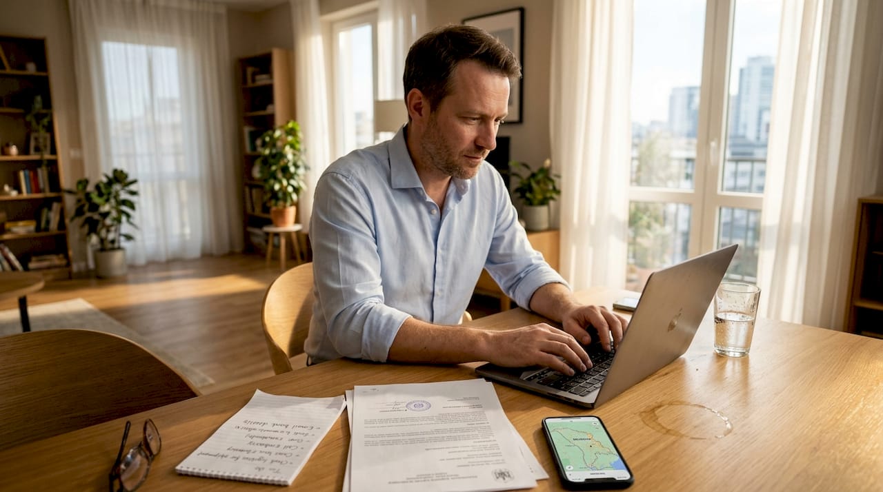 Founder preparing business documents at home table