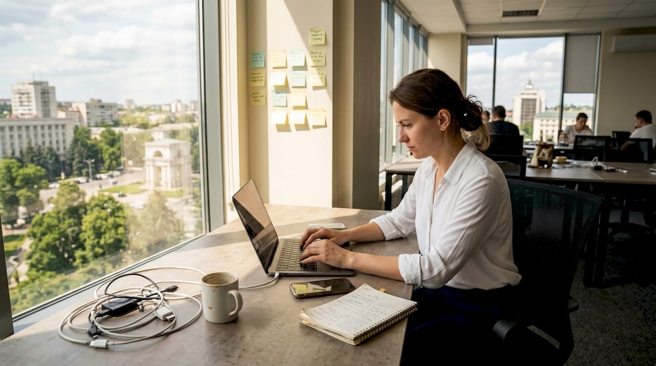 Entrepreneur at Moldova IT startup workspace