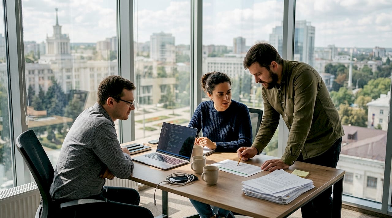 IT professionals work in modern Moldova office