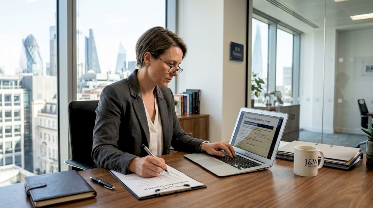 Business consultant reviewing company formation paperwork